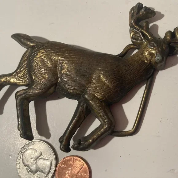 Accessories Vintage Metal Belt Buckle Brass Deer Buck White Tail